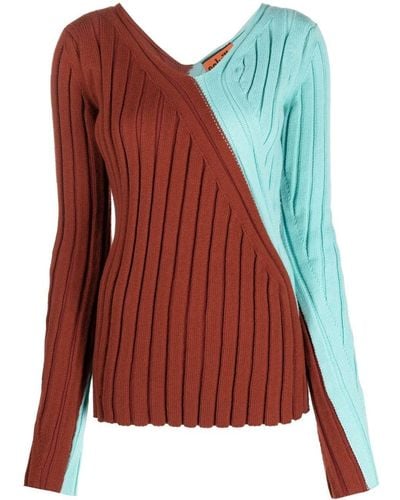 Colville Twisted Rib Colour-block Sweater - Red