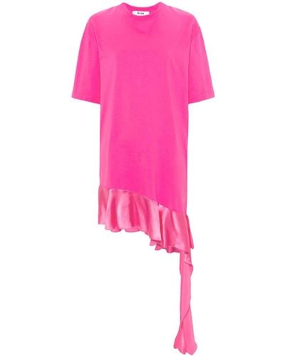 MSGM Short-sleeve Cotton T-shirt Dress - Pink