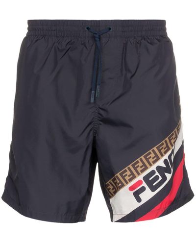 Fendi Fila logo swim shorts - Bleu