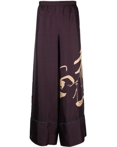 Pierre Louis Mascia Cialda Floral-print Wide-leg Silk Trousers - Purple