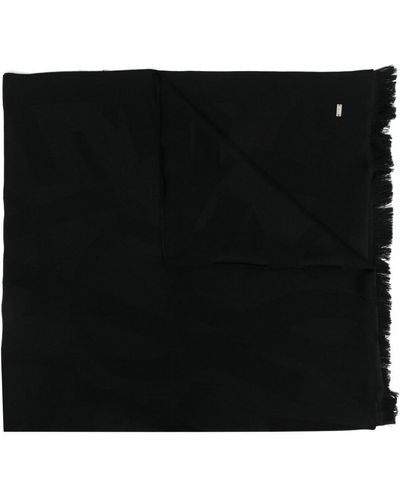 Saint Laurent Monogram Plaque Wool Scarf - Black