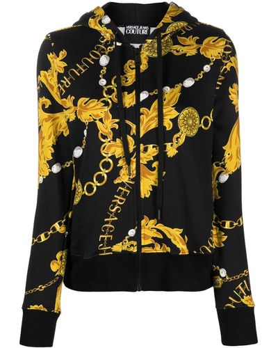 Versace Sudadera con capucha y estampado Chain Couture - Negro