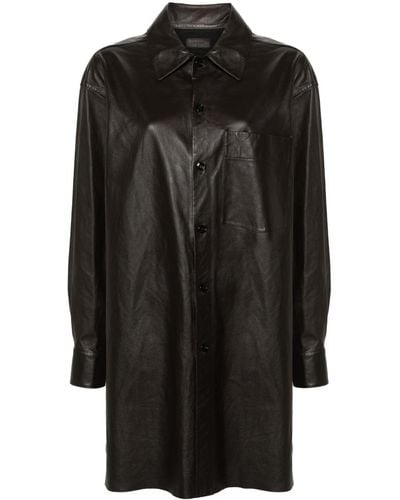 Lemaire サイドスリット レザーシャツ - ブラック