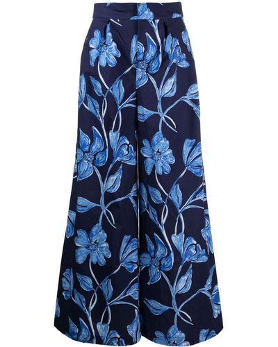 PATBO Nightflower Floral-print Wide-leg Trousers - Blue