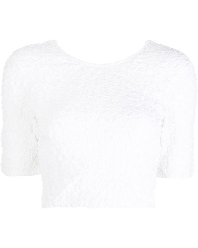 Ganni Textured Organic Cotton Crop Top - White