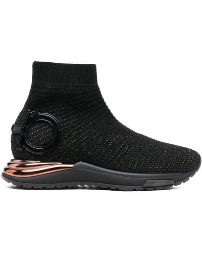Ferragamo Gardena Sock Ankle Sneakers - Black