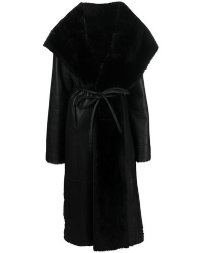 Liska Tie-front Sheepskin Coat - Black