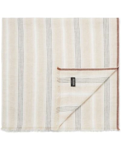 Zegna Oasi Lino Striped Linen Scarf - White