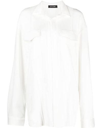 Styland Open-front Cotton Shirt - White