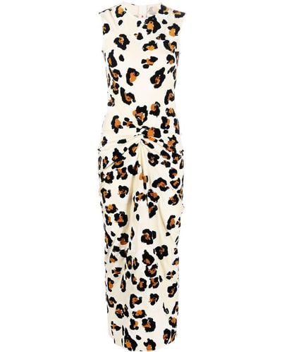 Marni Leopard-print Twist-detail Dress - White