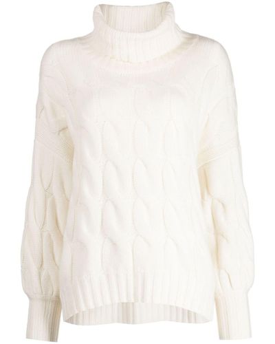 N.Peal Cashmere Chunky Cable Roll-neck Jumper - White