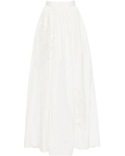 Elie Saab Embroidered Taffeta Maxi Skirt - White