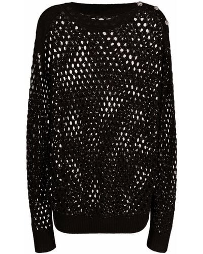 Philipp Plein Crystal-embellished Pointelle-knit Sweater - Black