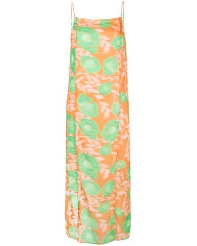Ganni Slip dress con estampado floral - Amarillo