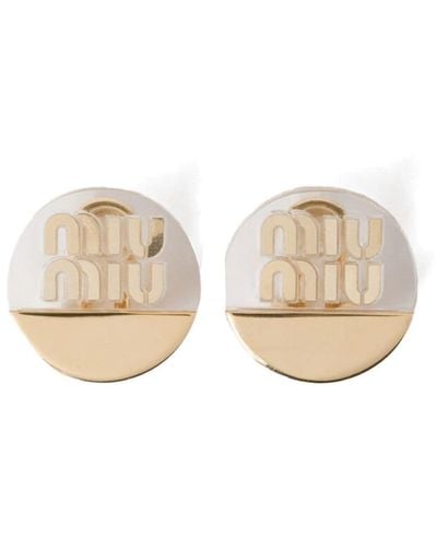 Miu Miu Logo-plaque Clip-on Earrings - Natural