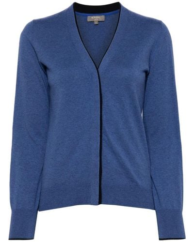 N.Peal Cashmere Contrasting-border Cotton-cashmere Cardigan - Blue