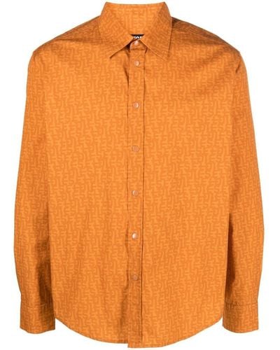 DIESEL Logo-print Press-stud Fastening Shirt - Orange
