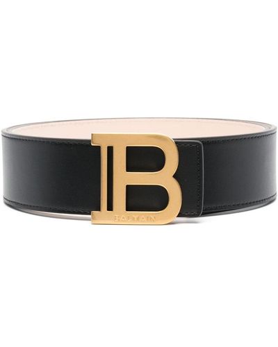 Balmain Iconic Calfskin Leather Belt With B Logo Buckle - Black