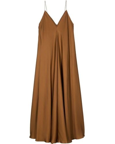 Rohe V-neck Asymmetric Silk Dress - Brown
