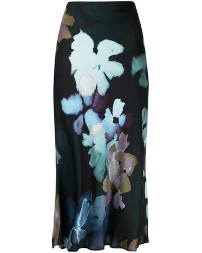 PS by Paul Smith Floral-print Flared Midi Skirt - Black