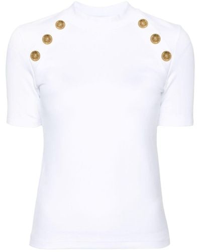 Balmain T-shirt à bouton décoratif - Blanc