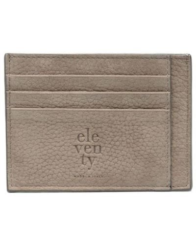 Eleventy Logo-debossed Leather Cardholder - Gray