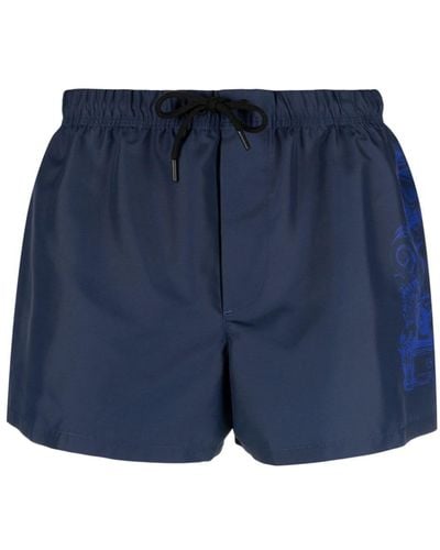 Versace Cartouche-print Swim Shorts - Blue