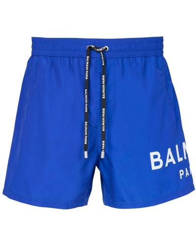 Balmain Badeshorts mit Logo-Print - Blau