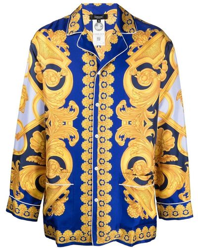 Versace Baroque-pattern Print Pyjama Top - Blue