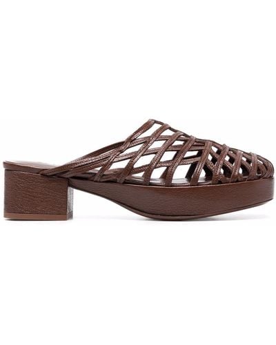 BY FAR Caged Leather Mules - Brown
