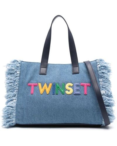 Twin Set Logo-lettering Denim Tote Bag - Blue