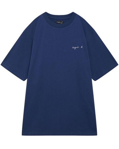 agnès b. Logo-embroidered Cotton T-shirt - Blue