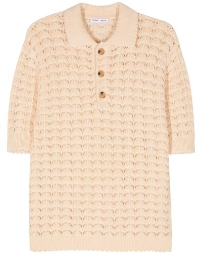 Cmmn Swdn Crochet-knit Cotton Polo Shirt - Natural