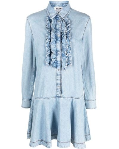 Moschino Jeans Ruffle-detail Denim Dress - Blue