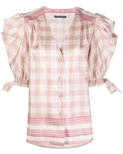 Alberta Ferretti Check-print Puff-sleeve Satin Blouse - Pink