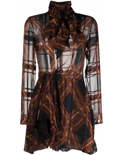 Saint Laurent Geometric-print Pussybow Silk Dress - Black
