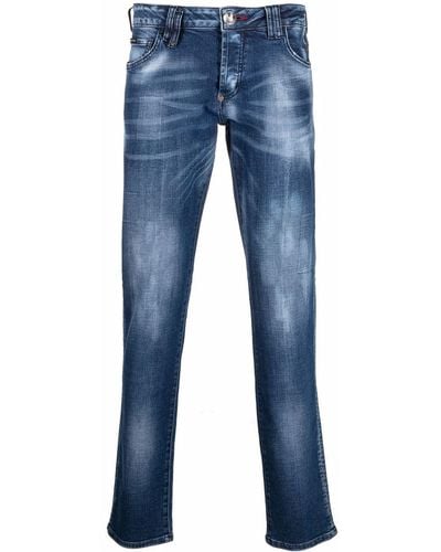 Philipp Plein Gerade Jeans mit Stone-Wash-Effekt - Blau