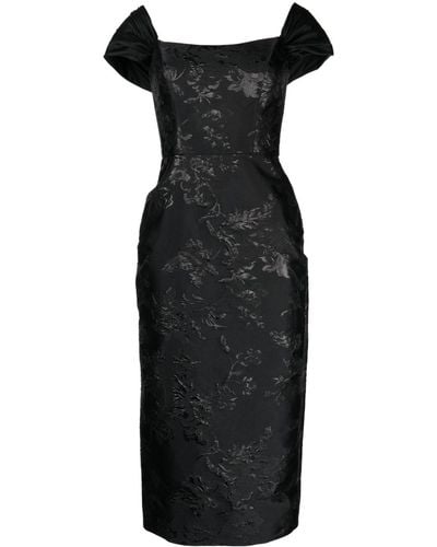 Amsale Jacquard Square-neck Midi Dress - Black