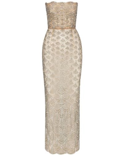Oscar de la Renta Crystal-embellished Scalloped Gown - Natural