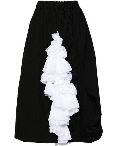 Noir Kei Ninomiya Ruffled Wool Midi Skirt - Black