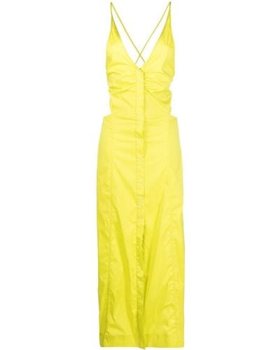 Ganni Crossover-strap Button-fastening Dress - Yellow
