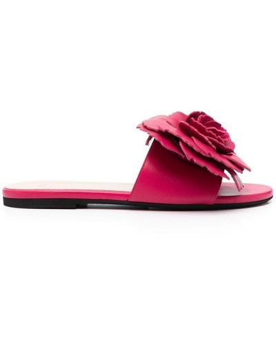 N°21 Floral-appliqué Flat Sandals - Pink