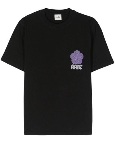 Arte' Teo Circle Flower T-shirt - Black
