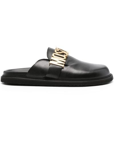 Moschino Logo-plaque Leather Slippers - Black