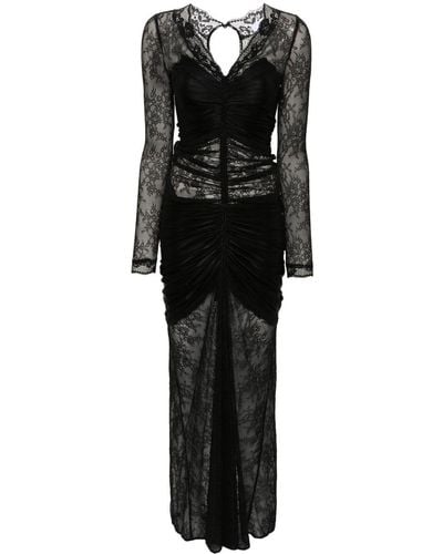 Rabanne Lace-panel Long-sleeve Dress - Black