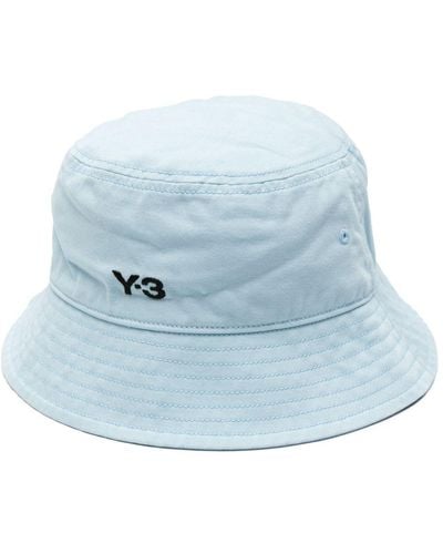 Y-3 Embroidered-logo Cotton Bucket Hat - Blue