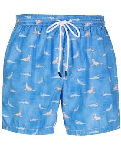 Barba Napoli Animal-pattern Drawstring Swim Shorts - Blue