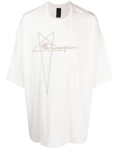 Rick Owens X Champion T-shirt Met Geborduurd Logo - Wit