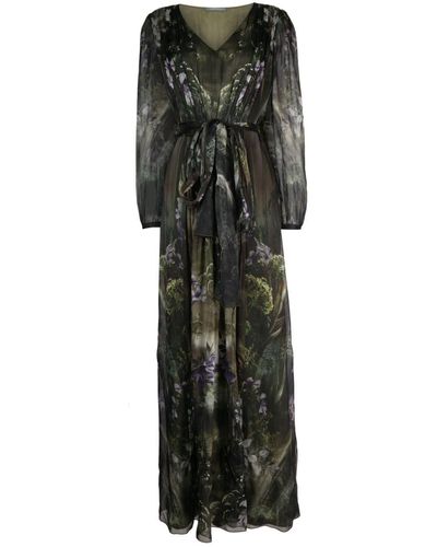 Alberta Ferretti Winter Garden-print Silk Maxi Dress - Black