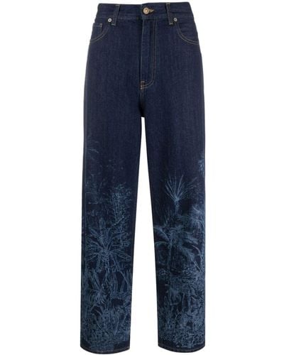 Alanui Jungle Toile De Jouy Straight-leg Jeans - Blue